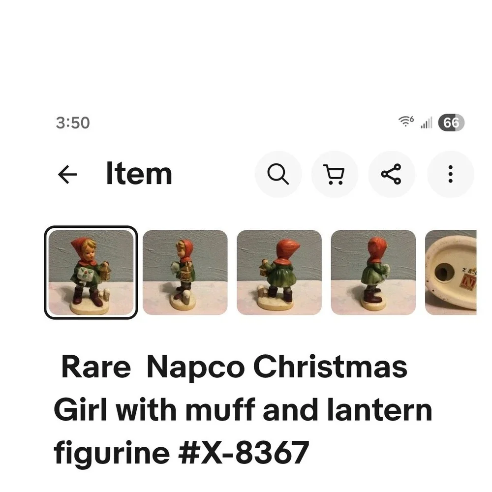 Rare Napco Christmas Girl Figurine X8367 Muff‎ Lantern Holly Hand Painted